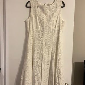 White eyelet kick pleat dress